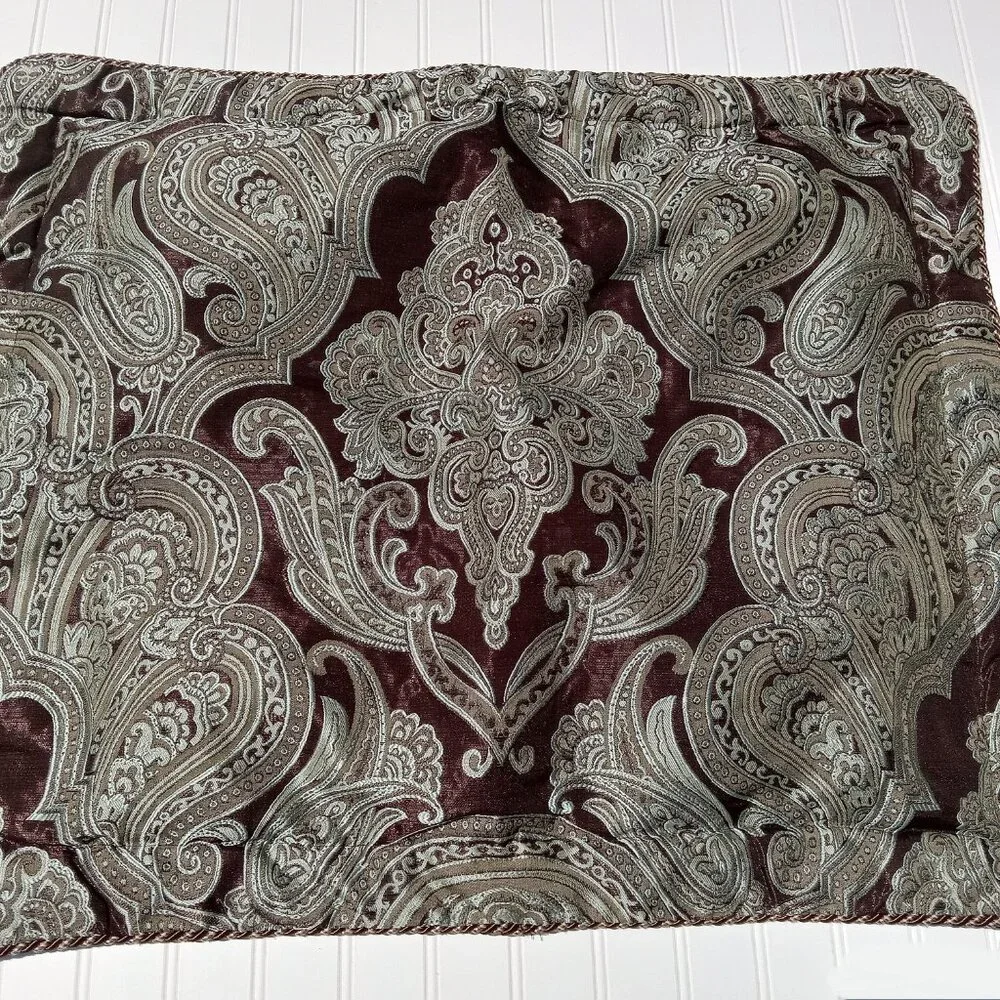 CROSCILL Home Imperial Pillow Shams Brown Brocade Damask Medallion Standard PAIR